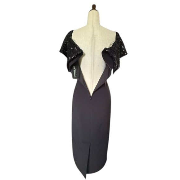 Sachin & Babi Naira Women's Midi Black Dress Off Shoulder Sequence Collar 8 NWT - Picture 10 of 15